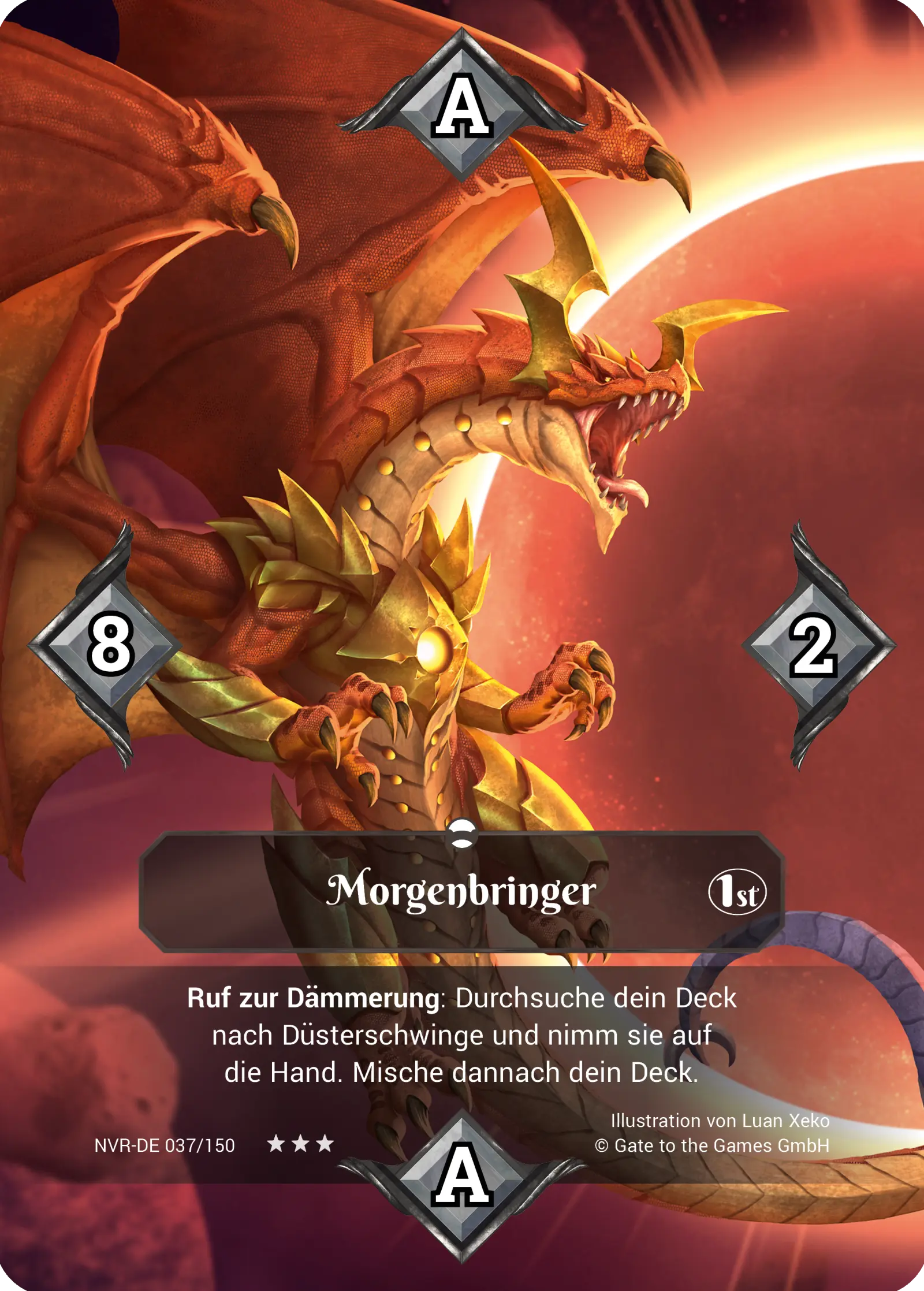 Morgenbringer dragon card from Neverrift TCG