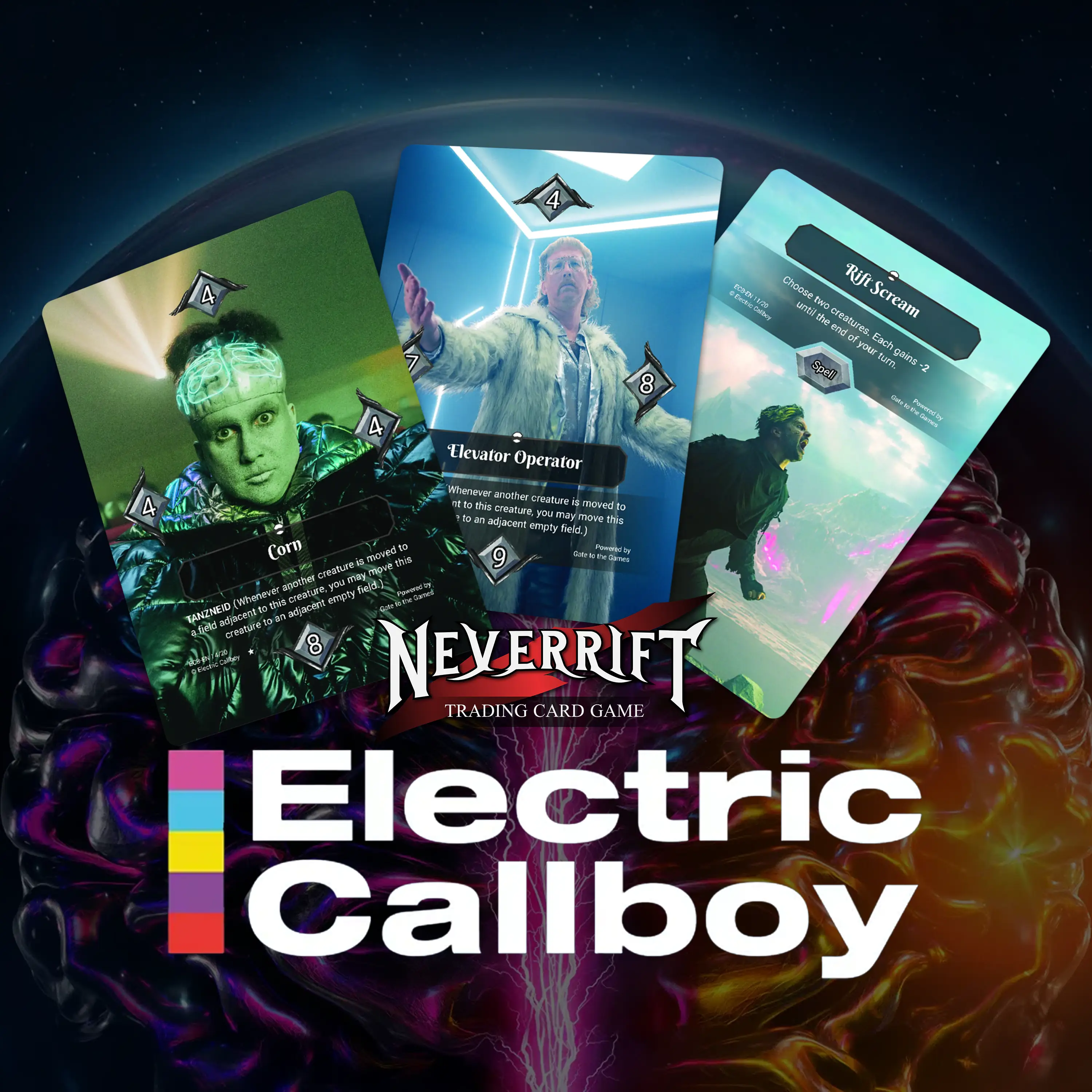 Neverrift Electric Callboy cards featuring the band