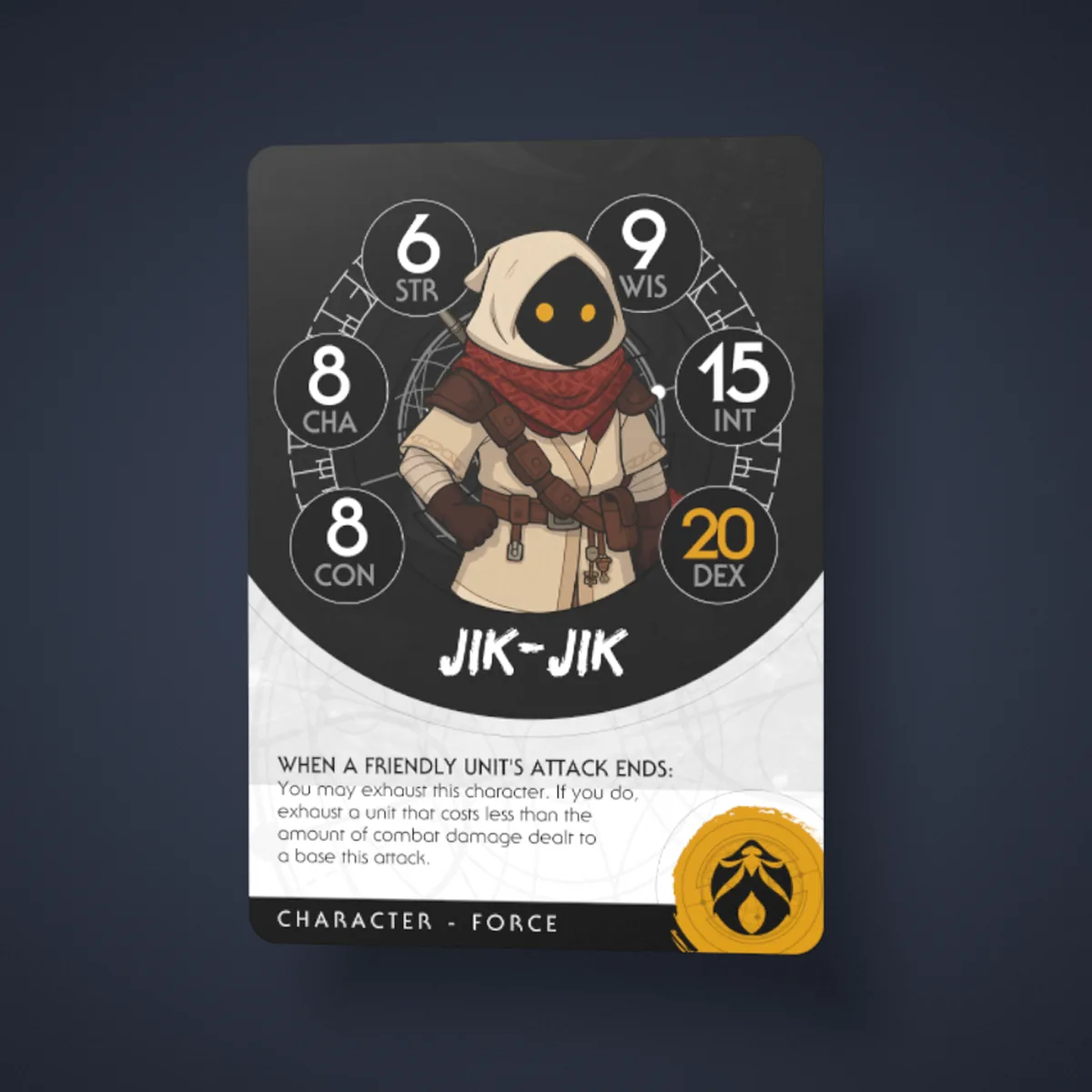 A sample card in Black Core, close-up