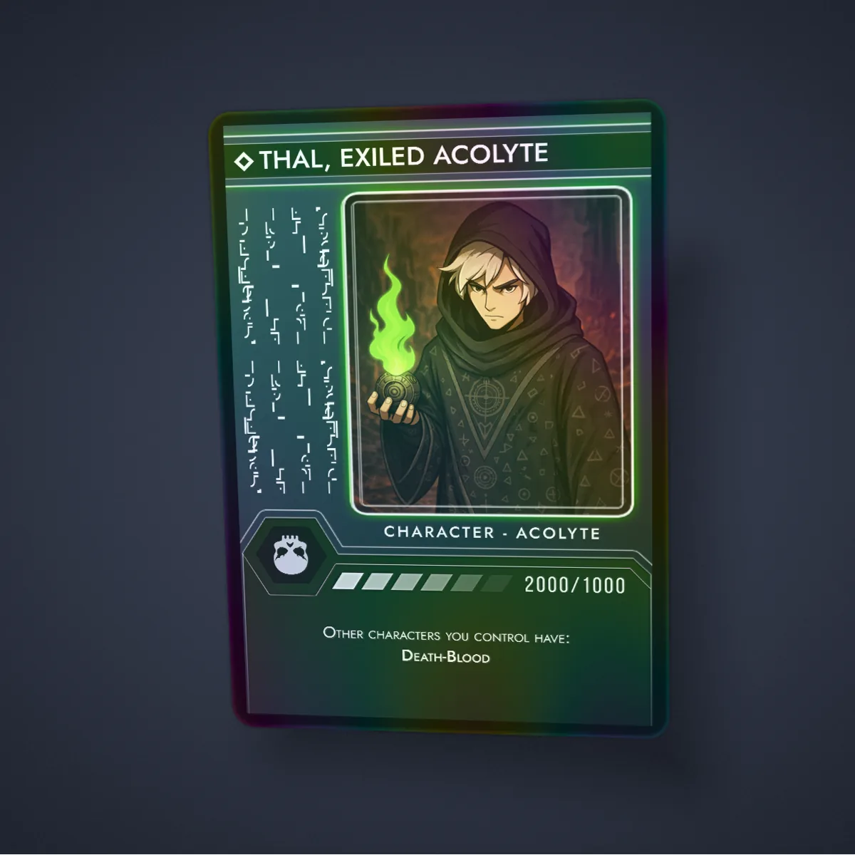 A sample card in Holo Foil, close-up