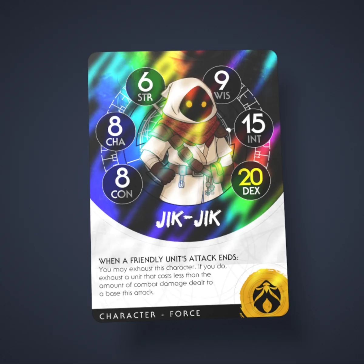 A sample card in Surge Foil, close-up
